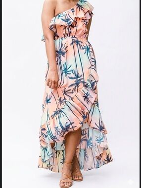 Entro Tropical Print Ruffle Maxi Dress size small